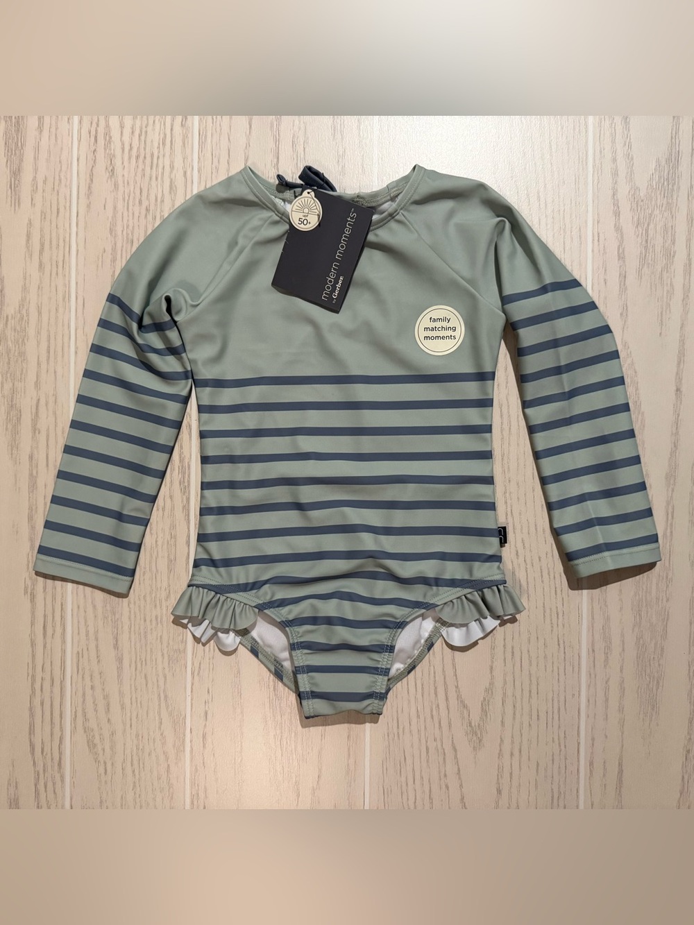 Modern Moments Gerber Girls 3T UPF‎ 50+ Striped Long Sleeve Swimsuit